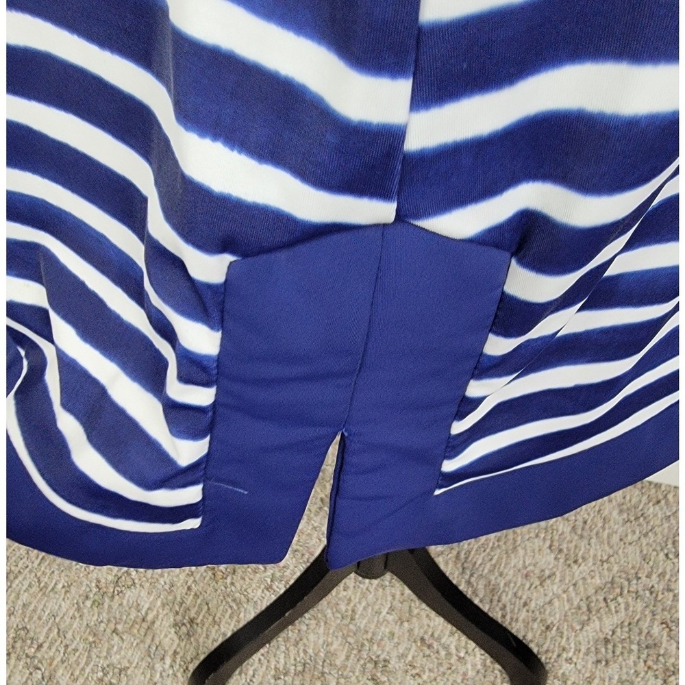 Aqua et Sol Striped Tunic Dress Women L Navy Blue White Split V-Neck Travel - Picture 5 of 12